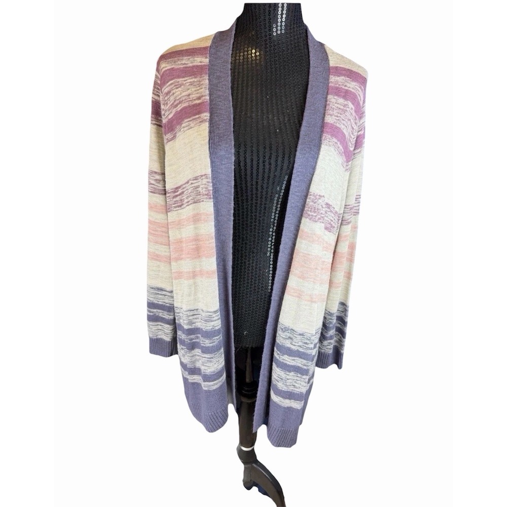 Torrid Cardigan Open Front Sweater Coatigan 3X Blush Striped Ribbed Long Chunky